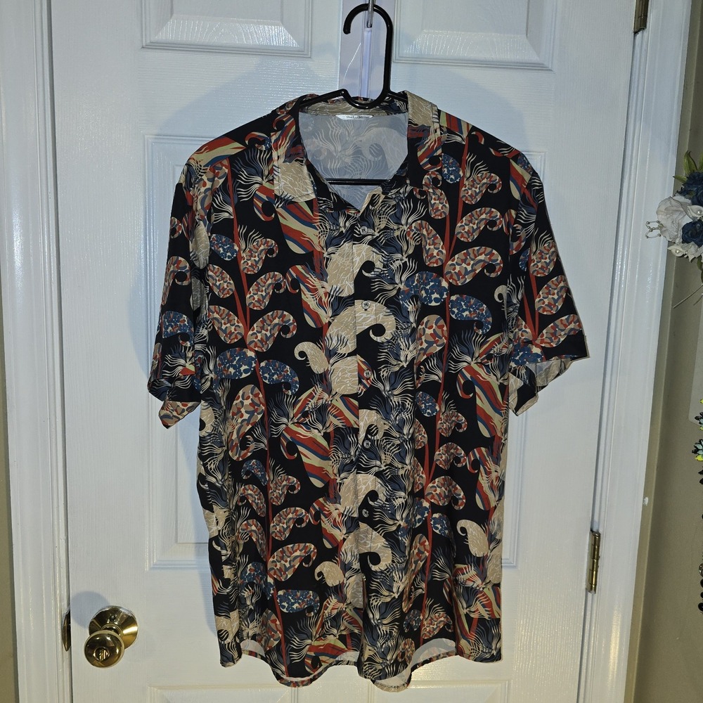 SheLucki Mens L‎ Aloha Hawaiian Shirt Short Sleeve Black Paisley Floral Button